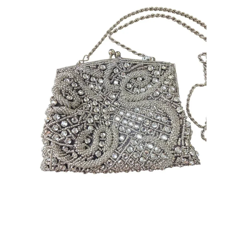 NWOT Black/Silver Crystal Beaded Handbag - La Regale